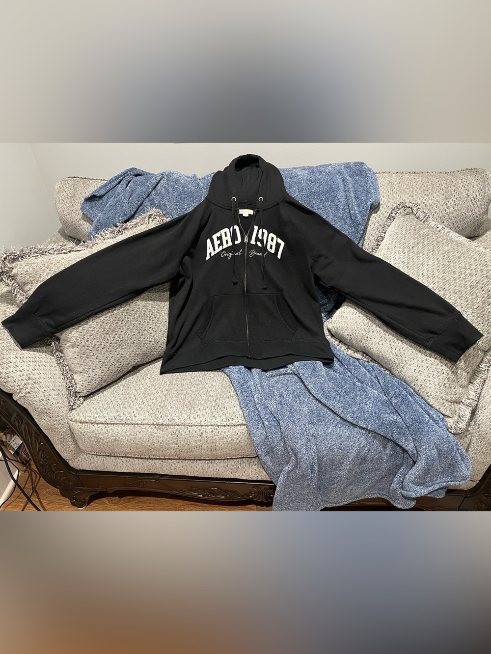 Aeropostale Black Zip-Up Hoodie with Light Blue Accent